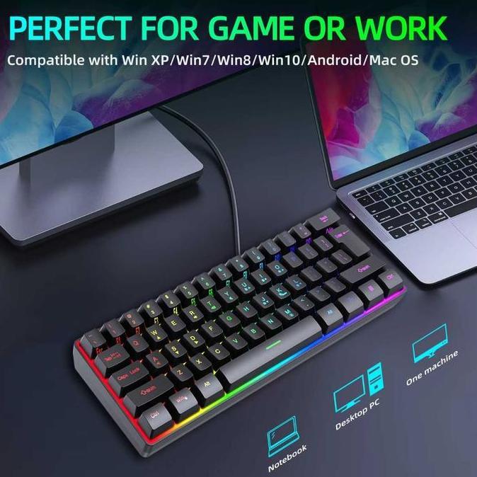 Keyboard Wired Gaming RGB Backlit Mechanical Feel 61 Keys