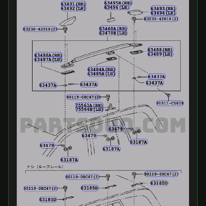 Cover bar roof rack Prado tahun 2002 - 2009, TRJ120