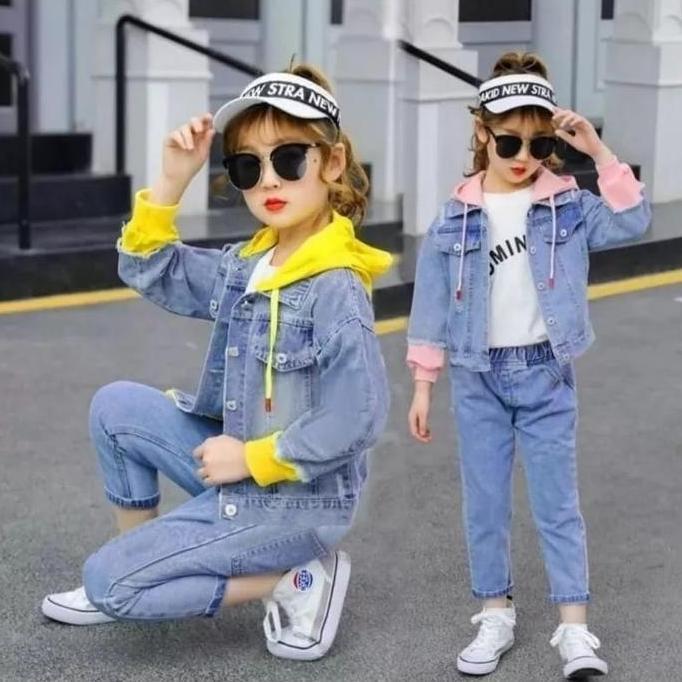 LA155 >> JAKET JEANS HOODIE ANAK LENGAN PANJANG ADA RAWIS UNTUK ANAK USIA 2-14THN