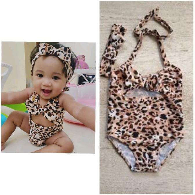 LA252 >> Baju renang anak 3bulan-6tahun Loreng 1set bandana Baju renang anak Leopart