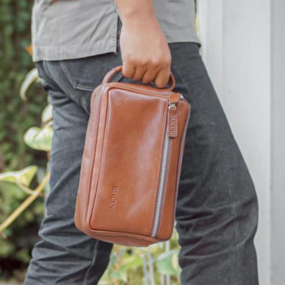 BUCINI Leather Clutch Imran - Tas Tangan Kulit Asli Multifungsi Golf Bag