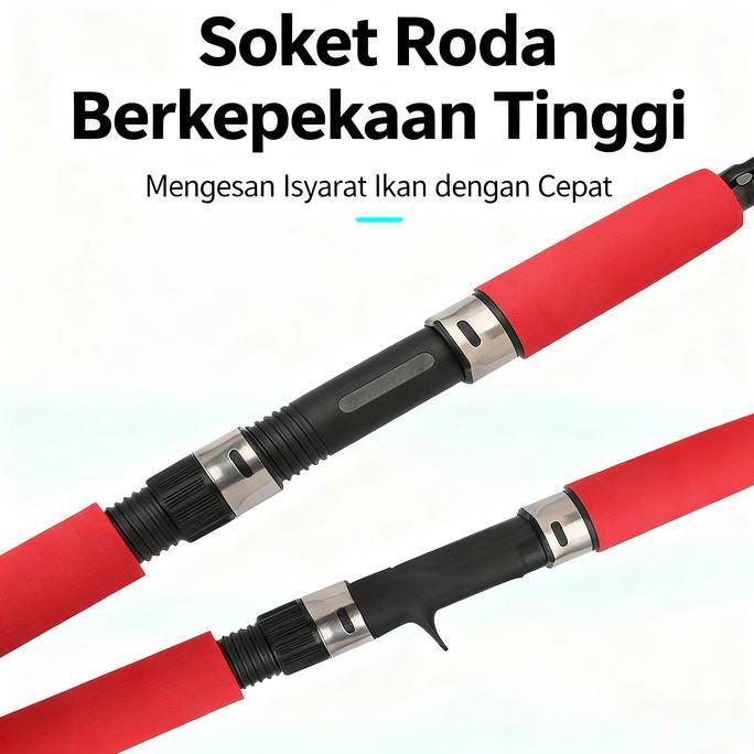 SHIMANO Set Paket Mancing Merah - Joran Lur 1.8-3.0M + Reel Metal Merah 5.2:1 Aksesoris Lengkap Panc