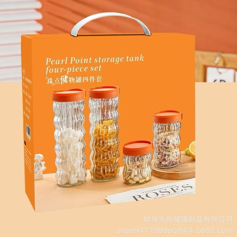 HOT DEALS Toples Kaca Motif Belimbing Set 4In 1 /Toples Kaca Diamod Glass Tempat Kue Kering Lebaran