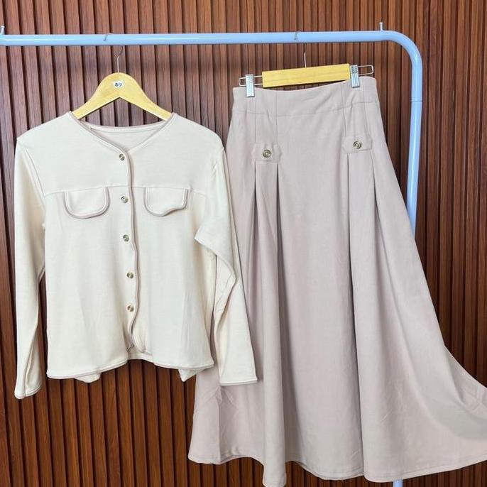 CAFAYA One Set Rok Atasan Crop Top Setelan Wanita Onseset Hijab Kekinian Setelan Muslim