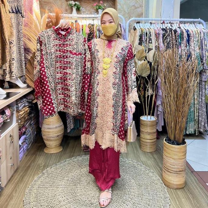 SET COUPLE KAFTAN IKAT BATIK VISCOSE PREMIUM GIES 1171 Muslim Outer Panjang Gamis Kondangan Dress Fo