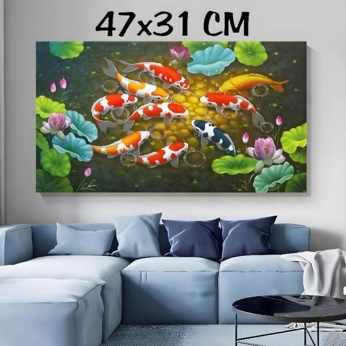 Hiasan Dinding Ikan Koi Ukuran 47x31 Cm Pajangan Dinding Gambar Ikan Koi Ukuran Jumbo Dekorasi Dindi