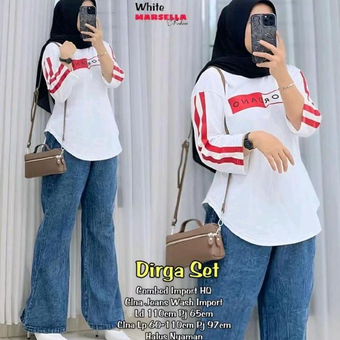 ONE SET JEANS CUTBRAY MERAH PUTIH JUMBO MIX COMBED 20s / GIO SET / DIRGA SET