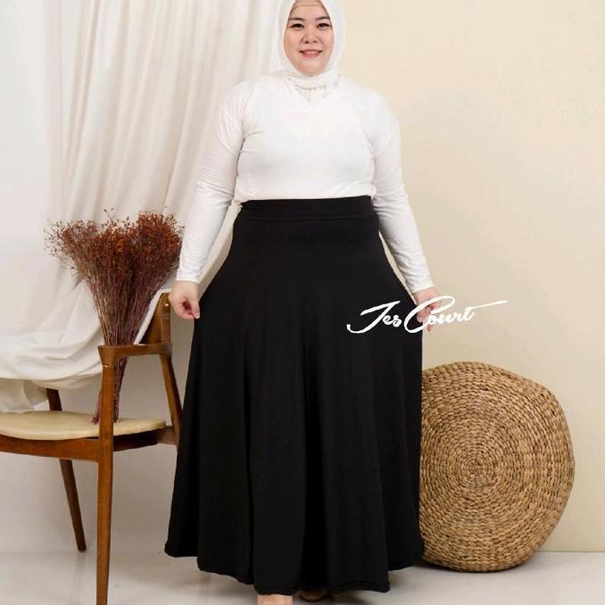 Rok Jumbo Panjang Jersey Premium Hitam Polos