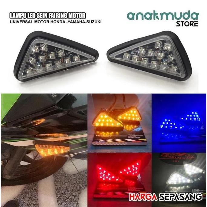 Promo Sepasang Lampu Sen Sein Fairing Body Motor LED Model Segitiga Variasi GSX CBR R15 Ninja RR Dis