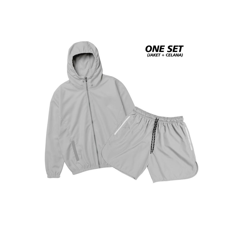 Elhaque - Jaket Running One Set Parasut Olahraga Windbreakers Tracksuite Pria Wanita