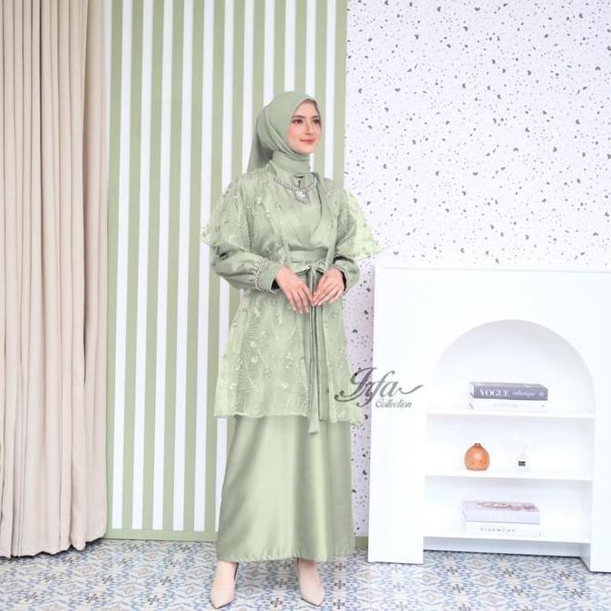 AMAYYA Gamis Kondangan Polos + Outer Brokat Baju Tunangan Kekinian