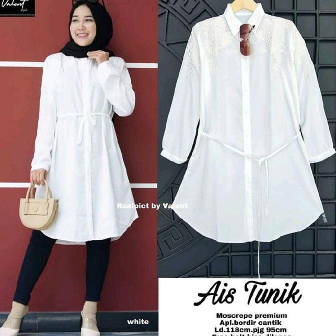 Tunik Dan Blouse Wanita Bordir Premium Bahan Moscrepe Mix Bordir Asli Hitam Putih Muslim Atasan