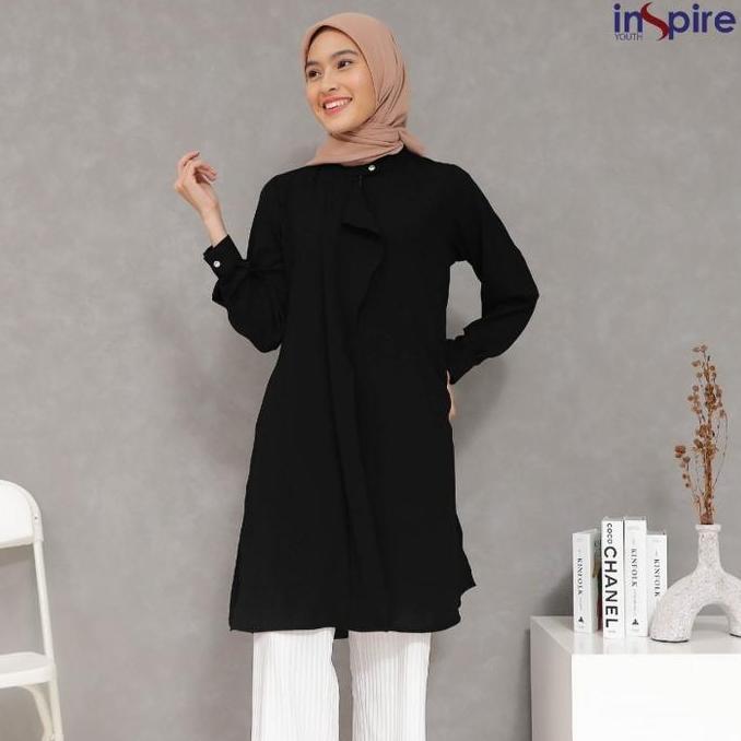 Inspire Tunik ITu 76 Warna Black Hitam Polos Atasan Blus Wanita Cantik