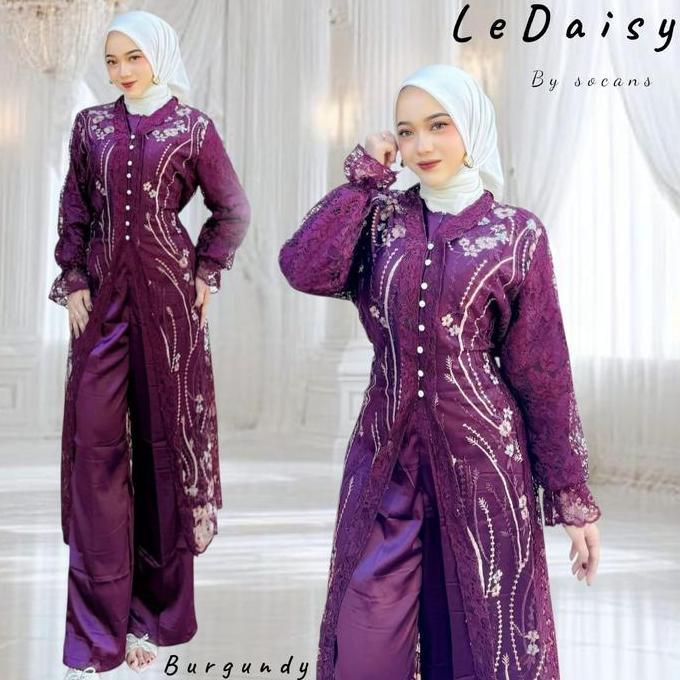 LeDaisy SET 3in1 | Setelan Outer Celana | Oneset tile bordir busui utk pesta kondangan lamaran serag