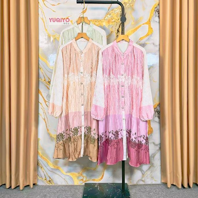 YUQIYO | Tunik Silk Plisket Wanita / Tunik Motif Bunga /  Ld 110 Pb 100 Panjang Muslim Remaja Dewasa