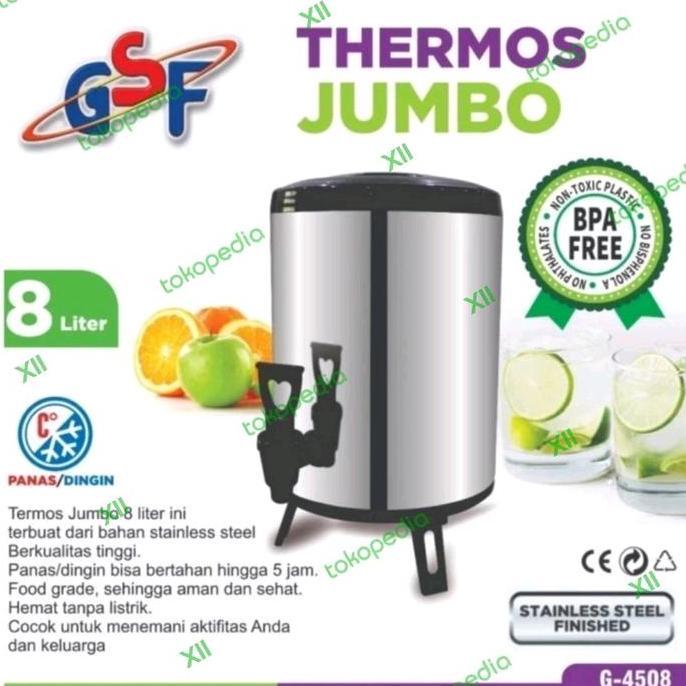 GSF G~4508 Water Jug Dispenser 8 Liter Thermos JUMBO Stainless Steel
