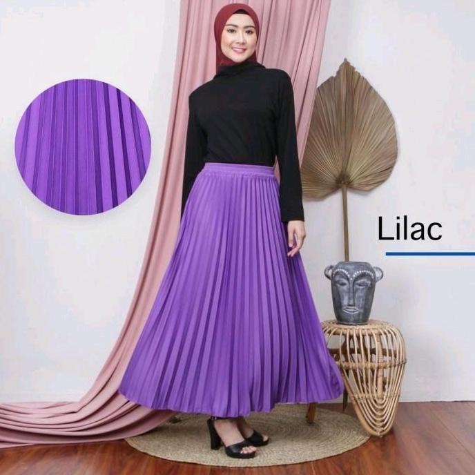 ROK PRISKET SUEDE PANJANG CELANA PLISKET WARNA Bawahan Maxi Hitam Katun Dewasa Wanita Muslim