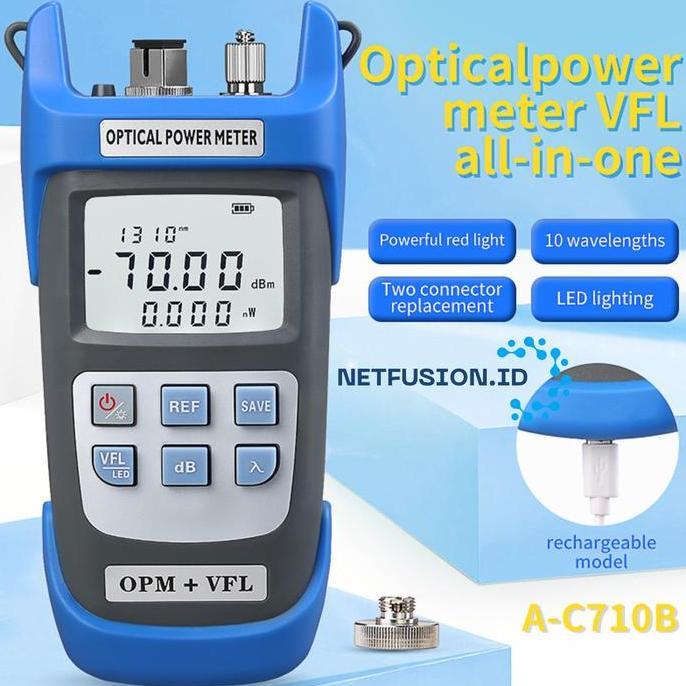 DI90 >> OPM Optical Power Meter + VFL 15mW 30mW 50mW 3 IN 1 Rechargeable Bisa di Cas C710B COMPTYCO 