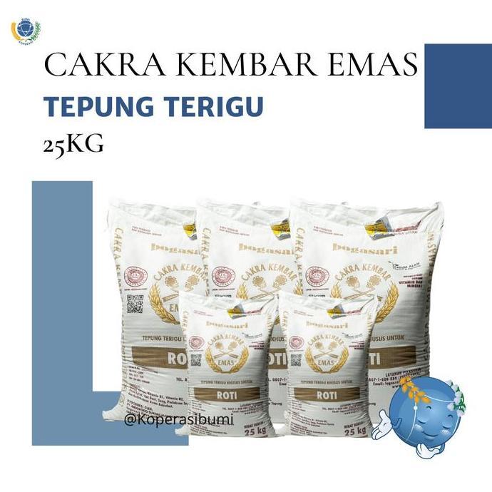 Tepung Terigu Bogasari Cakra Kembar Emas 1 Karung 25 Kg