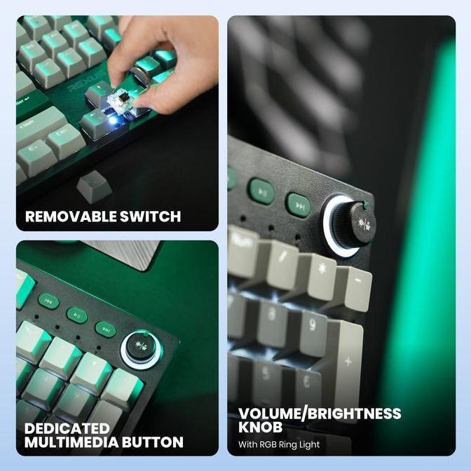 Rexus Heroic KX5 V2 Keyboard Mechanical Gaming Wired Dual Tone Keycaps RGB 17 Lightning Modes - Rexu