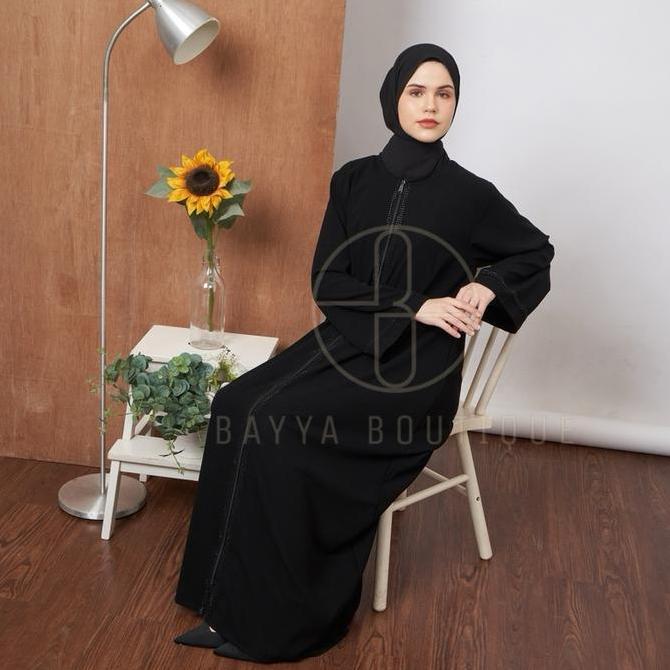 Abaya Saudi Premium ZIPPER BLACK Gamis Dubai Wanita Dress Pesta Abaya Mewah Dress Mewah Abaya Warna 