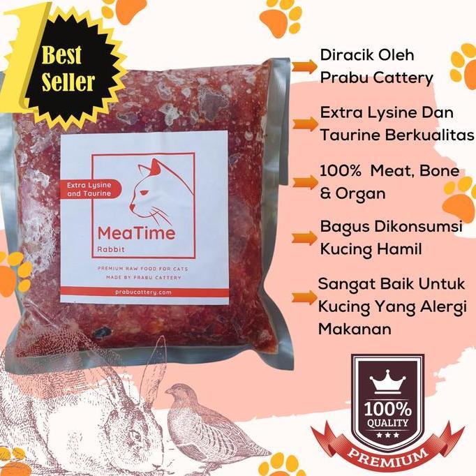 Terlaris Meatime Rabbit, Makanan Kucing, Rawfood, Daging Kelinci Puyuh Giling