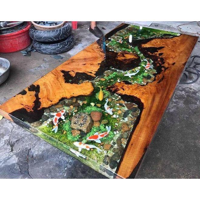 Terlaris Meja Makan Dining Table Epoxy Resin Premium: Perpaduan Elegan Kayu Asli Dan Seni Resin Untu