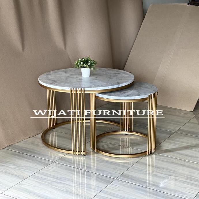 Terlaris Coffe Table Marmer Bulat Minimalis - Meja Tamu Marmer