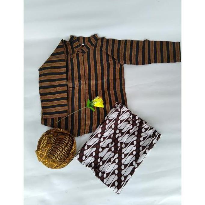 Harga Miring Setelan Surjan  Anak Laki Laki + Rok + Blangkon / Baju Jawa Bayi Laki Laki Fullset Umur