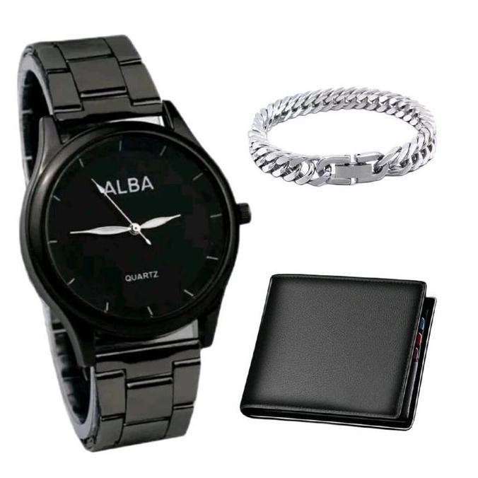 DF335 - Jam Tangan Alba Rantai Pria Free Dompet & Gelang Rantai