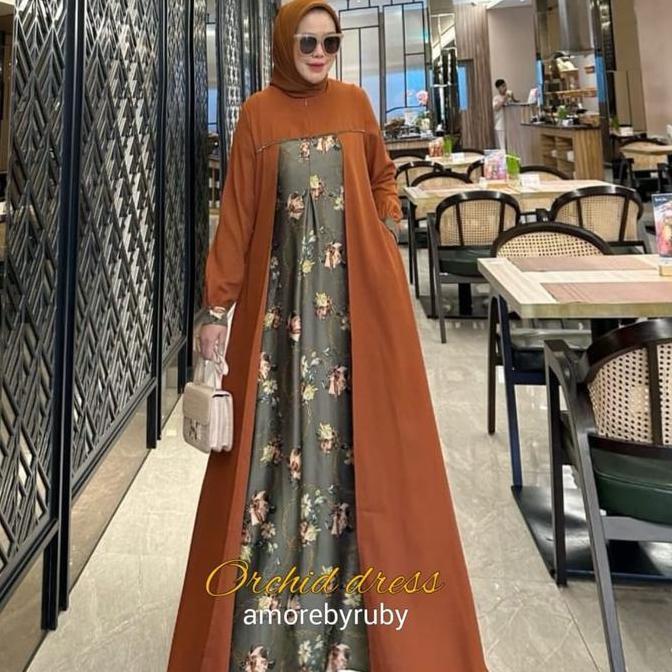GAMIS TERBARU ORCHID 2023 BAHAN SILK/SILKY MOTIF BUNGA AMORE BY RUBY