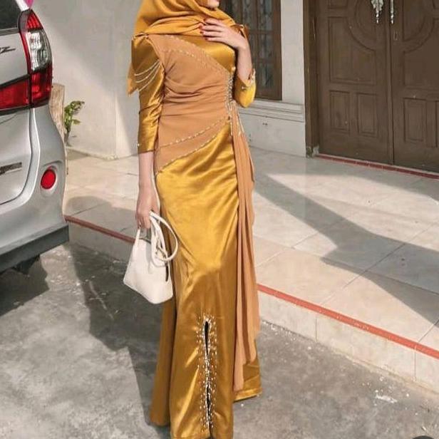 longdress muslim bahan satin silk maxmara premium kombinasi vpayet glosy anggun