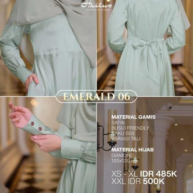 Haitwo Emerald 006 Grey Abu Muda Gamis Premium Set Hijab Satin Syari Dress Muslim Formal Cantik Eleg