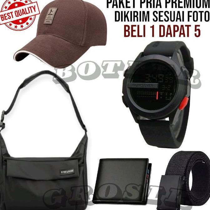 DS76 - Paket Combo Terkeren 5IN1 Beli Jam Tangan Digital/Jam Tangan Digital Pria Free Tas Selempang 
