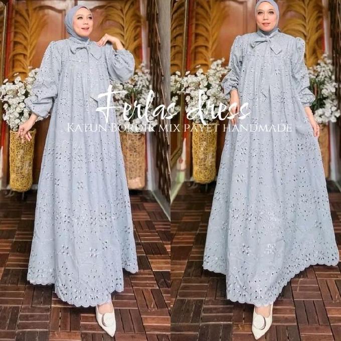 GAMIS Cantik Ferlas Mewah Katun Bordir Payet untuk Wanita  Dress Muslim Pesta