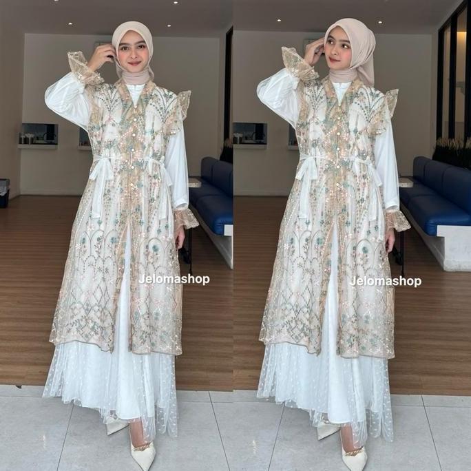 Haliza dress / gamis tille brokat kombinasi modern muslimah terbaru