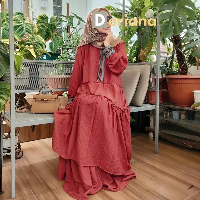 Dress Gamis Muslim Casual Modern Wanita Almahyra Dress Sage Kain Lembut