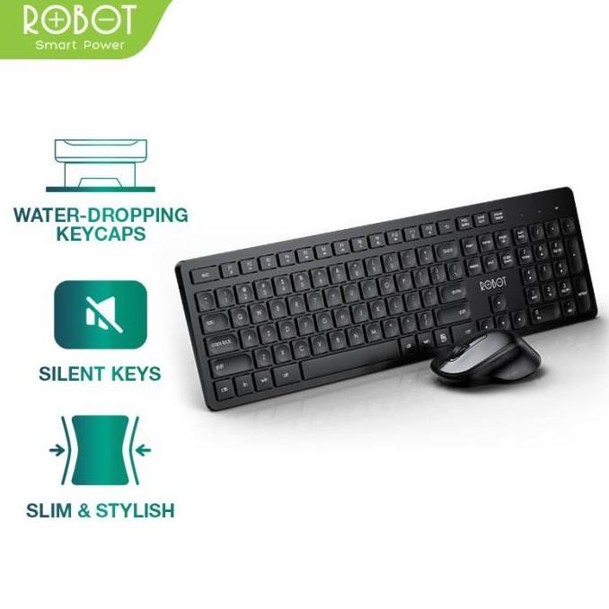 Keyboard Mouse Wireless Robot KM4000 Receiver USB Silent Key
