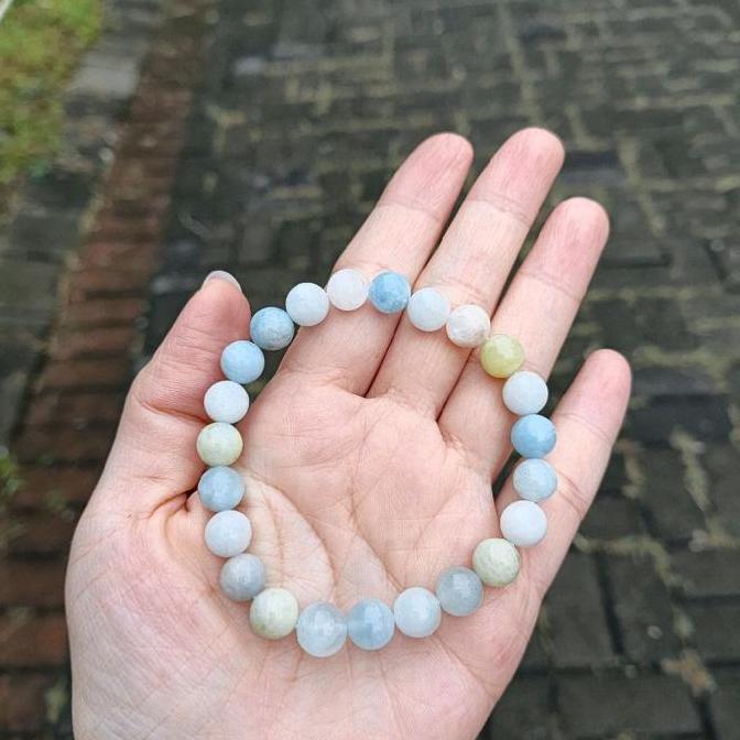MILKY AQUAMARINE - Gelang Batu Alam Asli Milky Aquamarine Natural Premium HQ - Limited edition