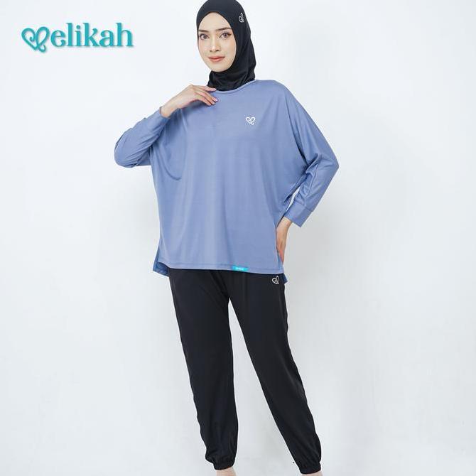 [TERBARU] ELIKAH Atasan Baju Olahraga Wanita Hijab Polos ELSANUM Batwing Oversize Polynilon