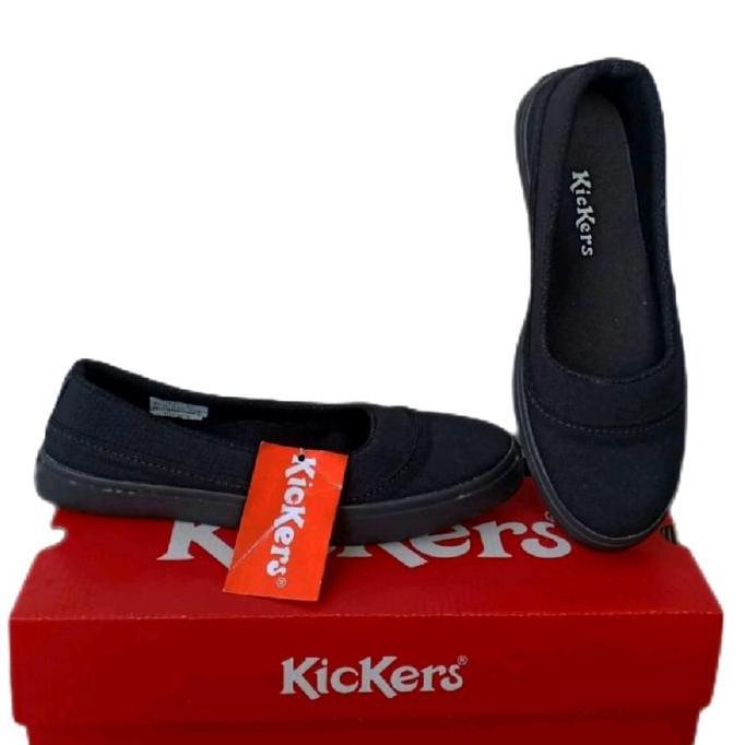 Terbaru Sepatu Hitam Flatshoes Murah Karet Kickers Kanvas Hak Rata Wanita Kerja