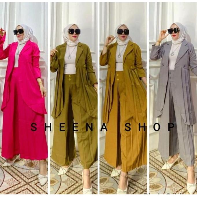 Mbgx- Set Long Blazer Celana Kulot Setelan Panjang