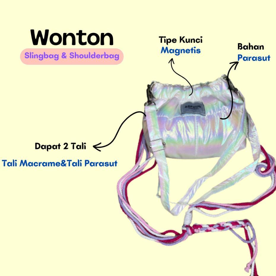 Wonton - Tas Wanita Parasut Puffy Bag Slingbag Gratis 2 Tali Tali Macrame Slingbag Wanita Anti Air