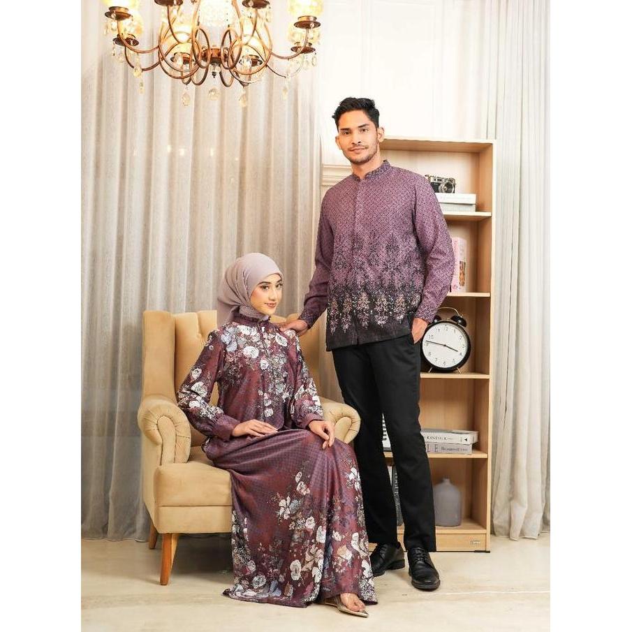 Batik Adyatma Sarimbit Gardenia in Burgundy Family Set