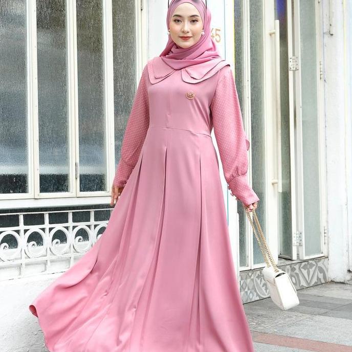 GAMIS REMAJA DEWASA KEKINIAN 2025 MECA DRES POLKA SYAKILA ORI VIOLA HIJAB