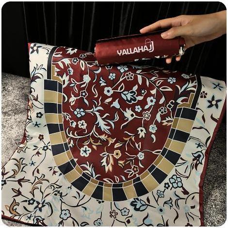 Yallahajj Sajadah Travel Premium Lipat/Gulung Motif Raudhah Bahan Waterproof Lapis Anti Slip Souveni