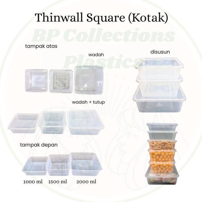 Siapkemas- 1 Dus Thinwall Box 500Ml 650Ml 750Ml 1000Ml 1500Ml 2000Ml 3000Ml Rectangle Square Persegi