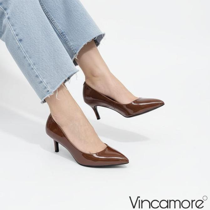 Murah Sepatu High Heels Wanita Vincamore Freya Lancip Tertutup Simple Terbaru Polos Hak 7Cm Size 35-