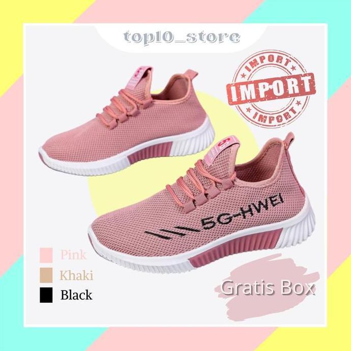 Harga Miring Sepatu Wanita Rajut Murah 5G-Hwei Bahan Karet Fashion Olahraga Terbaru 2024 (Gratis Box