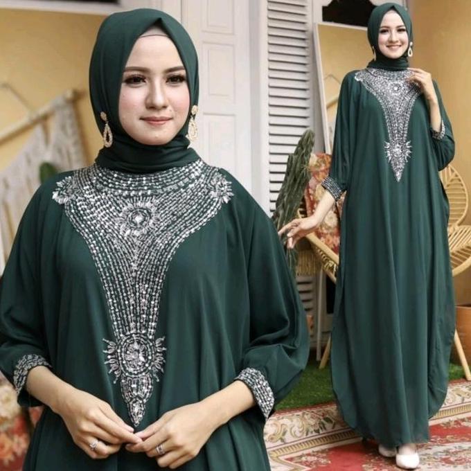 Kaftan Citra Ceruty Baby Doll Dress Jumbo Lebaran Premium Mewah Payet Gamis Manset Terbaru 
